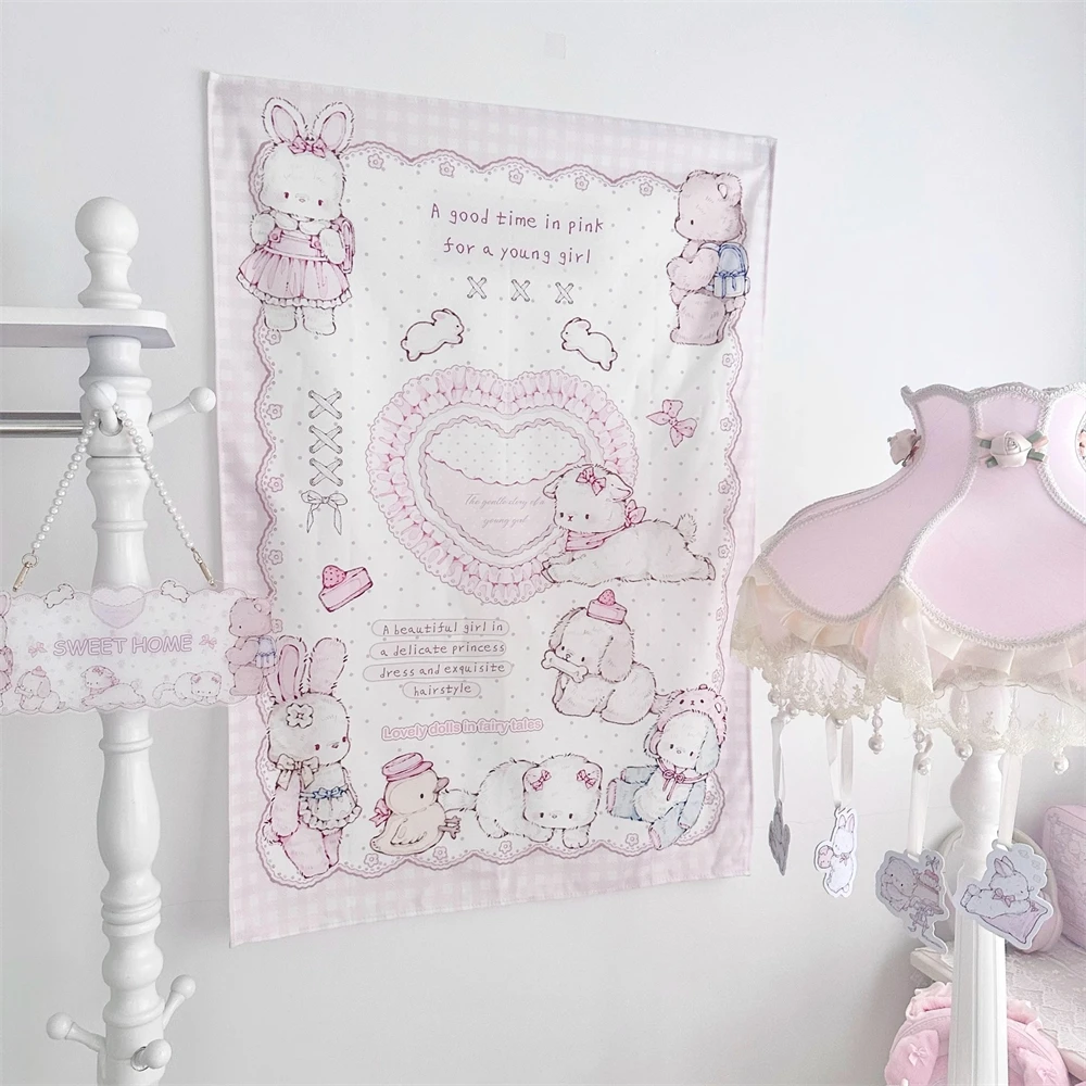 Cute Bedroom Plush Tapestry Dormitory Home Decoration Tapestry Background Bukawai Girl Cute Object Pink Rectangular Tapestry