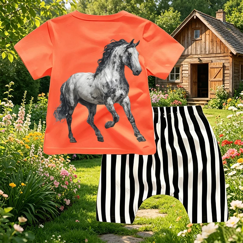 A galloping horse grassland Iron On Heat Transfer Sticker For Clothes DTF Pinted Vinyl Thermal Appliques Washable T-Shirt Decal