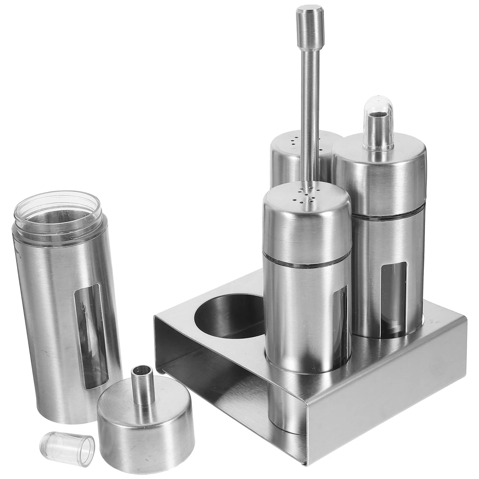 

Stainless Steel Spice Condiment Bottles Silver Kitchen Seasoning Jars Reusable Easy Clean Salt Pepper Containers