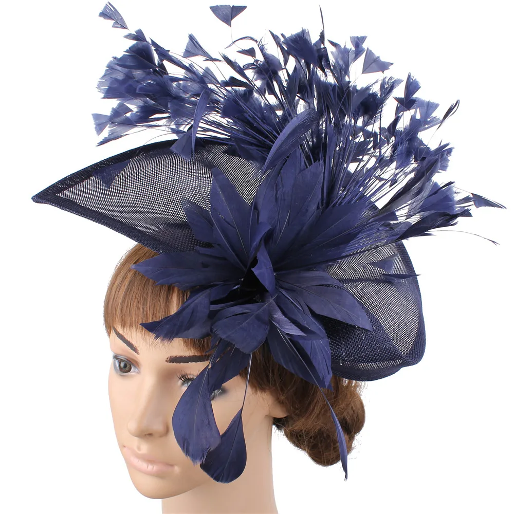 Charmante orange Feder Hochzeit Haars pangen Fascinators Hut Blume Braut Kopf bedeckung Schleier Frauen Party verheiratet Haar Zubehör syf678 – Detail 8
