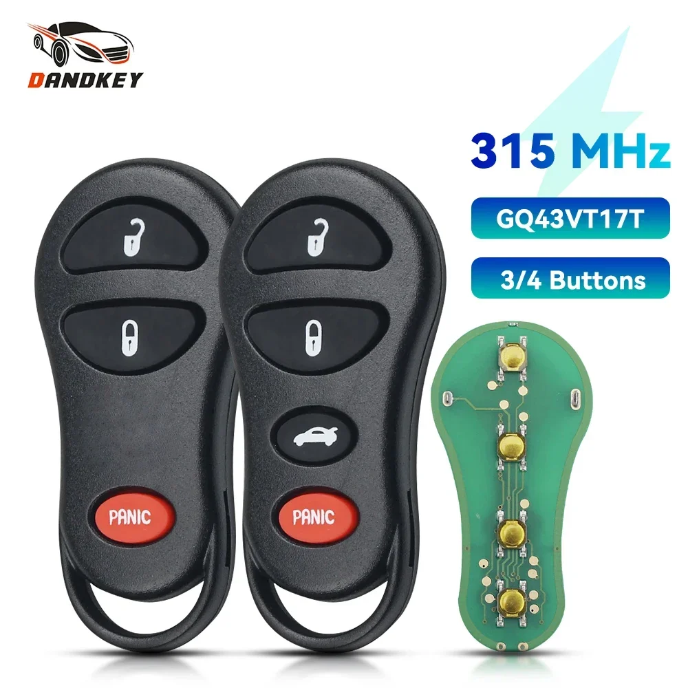 Dandkey 3/4 Button Remote Car Key Fob 315Mhz For Jeep Dodge 2002 2003 2004 2005 Caravan Dakota Durango Chrylser GQ43VT17T
