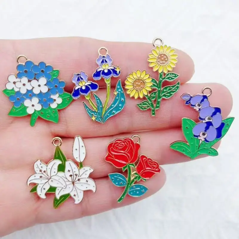 10 piezas de accesorios DIY de flores y plantas (girasol, claveles) para colgantes, tocados, collares y pendientes