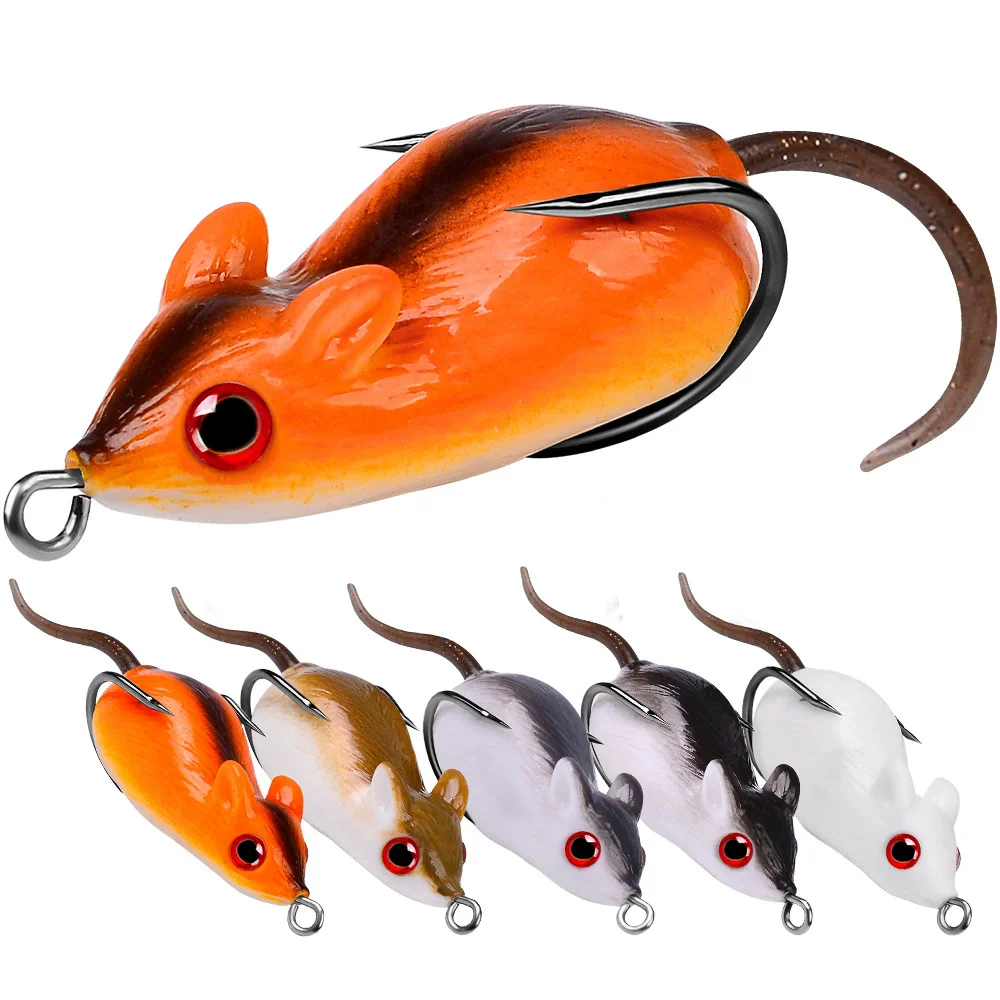 

1pcs Floating Rat Frog Bait 5cm 9g Soft Fishing Lure Silicone Simulation Topwater Mouse for Bass Swimbait Double hook FR034