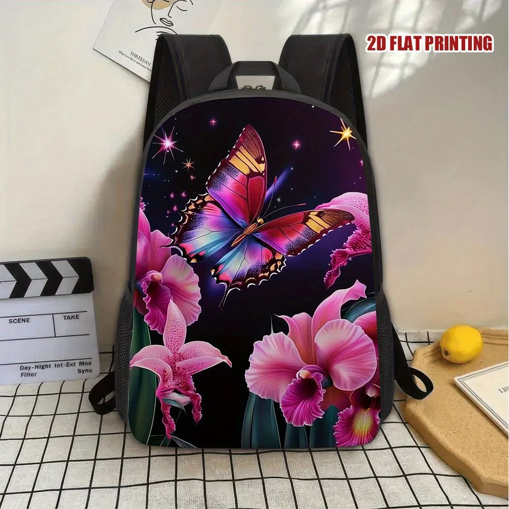1 Pc Bright Butterfly Dance Garden Backpack for Adults - Lightweight 2D Flat Print Travel & Work Bag with Adjustable Ergonomic