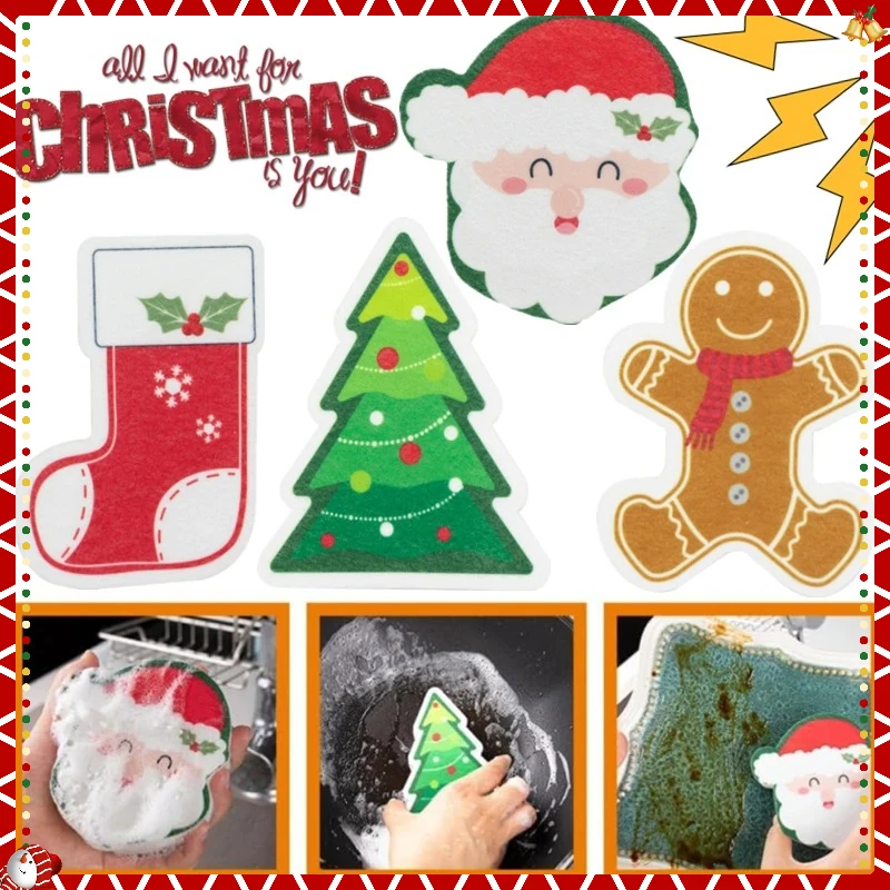 

Christmas Cleaning Sponge Household Scouring Pad Kitchen Wipe Dishwashing Sponge Cloth Dish Cleaning Towels Accessory Clean Tool