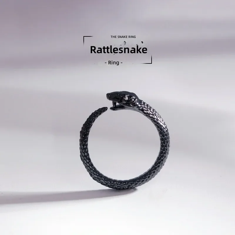 Retro Ouroboros Ring Men Trendy Personalized Index Finger Ring Fashion Dark Cold Style Jewelry Male Snake Ring Cool Gift