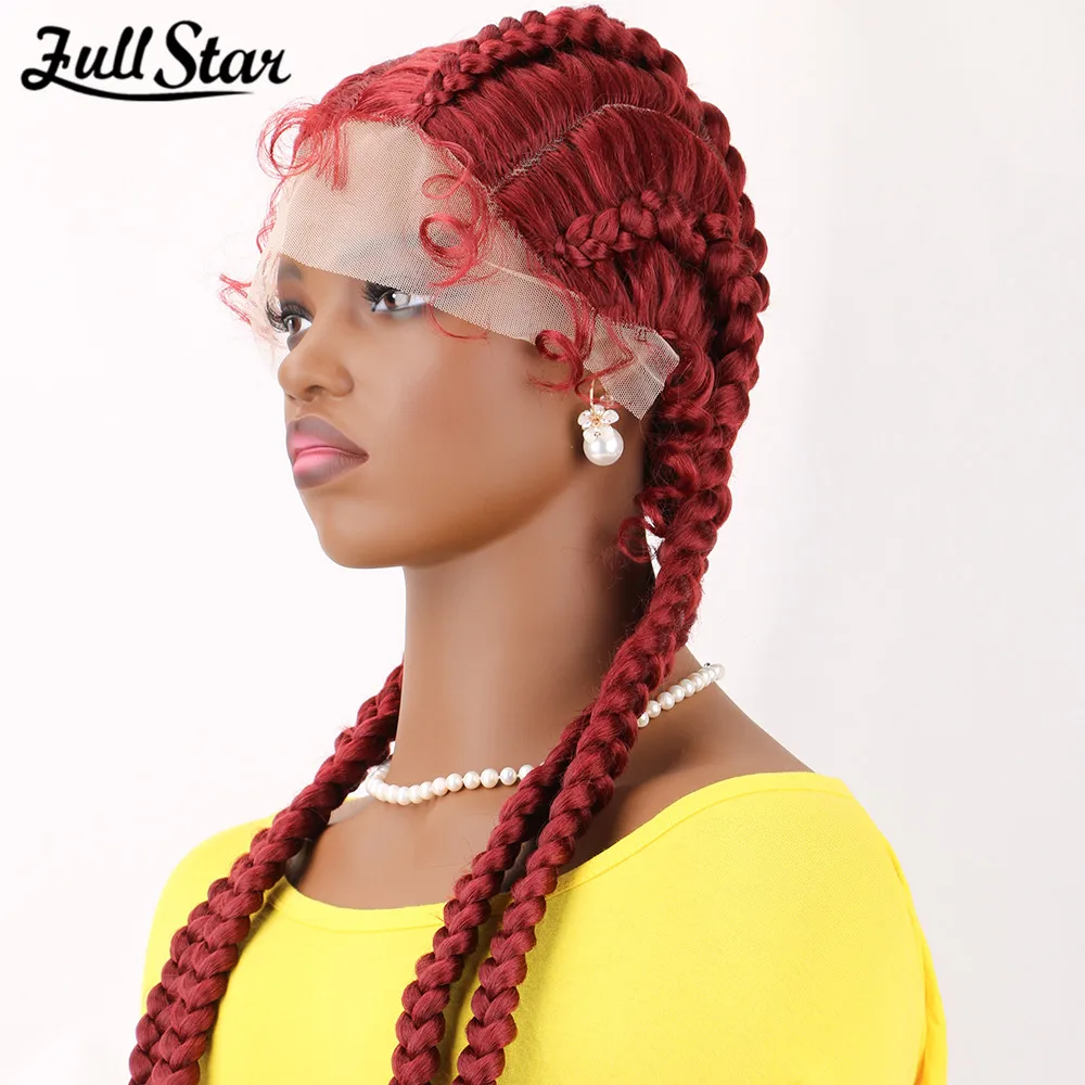 Full Star 36 Full Lace Braided Wigs For Black Women Jumbo Knotless Box Braid Lace Wigs Cornrow Synthetic Wig Braide African Hair