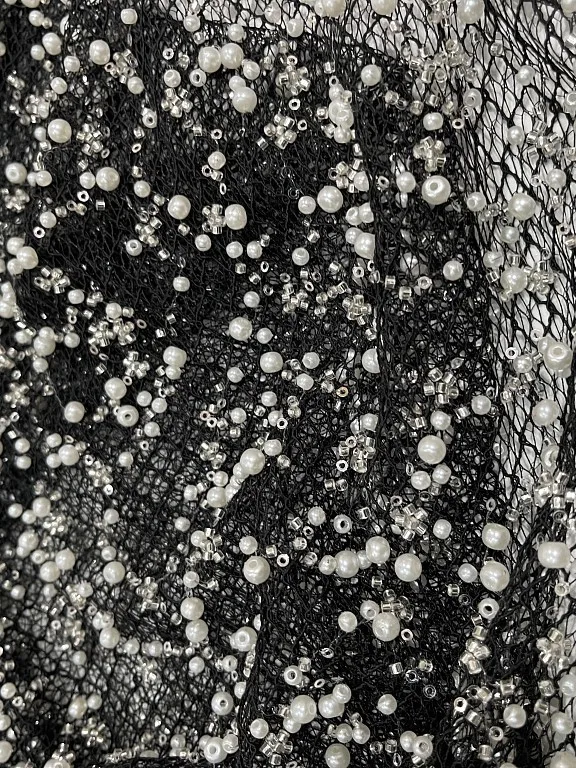 Niche Designer Tailor Black Background White Lace Fabric Bottom Pearl Embroidered Evening Dress Socialite Style