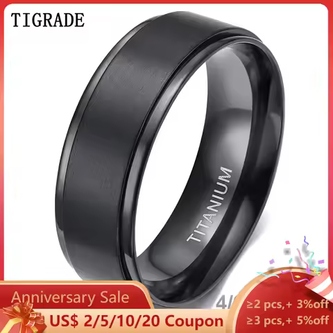 Tigrade 4/6/8/10mm Black Titanium Ring Man Brushed Wedding Band Women Engagement Rings Silver Color Bague Femme anneau bijoux