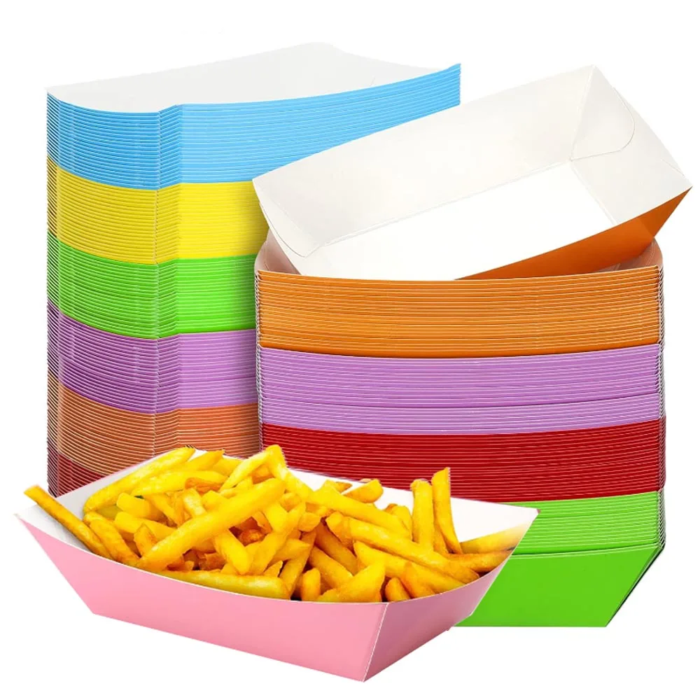 Plateaux de bateau alimentaires en papier coloré, 6 à 80 pièces, conteneurs de bateaux en papier jetables, Mini plateau de service alimentaire Kraft, bateaux d'anniversaire et de mariage