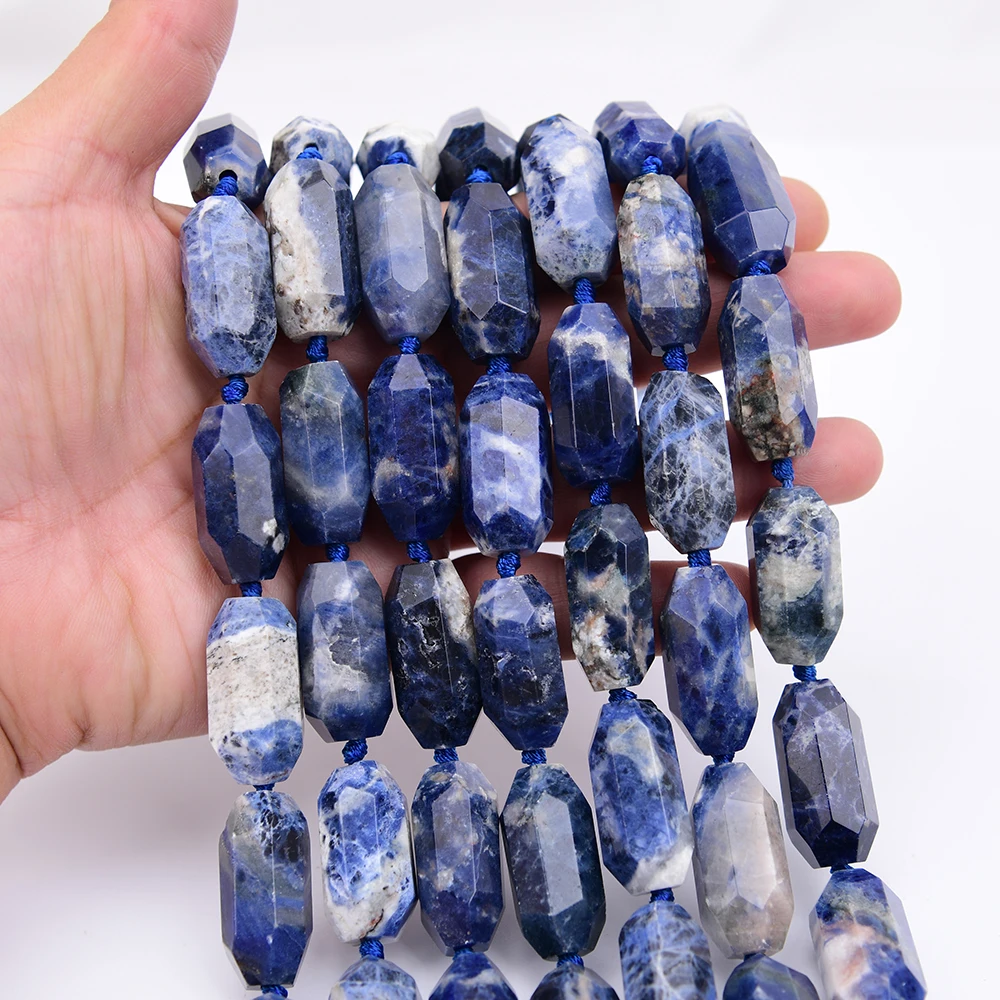 APDGG Big 15x30mm Natural Blue Sodalite Stone Cutting Sharp Shaped Nugget Loose Pendant Beads 15.5'' Strand Jewelry Making DIY