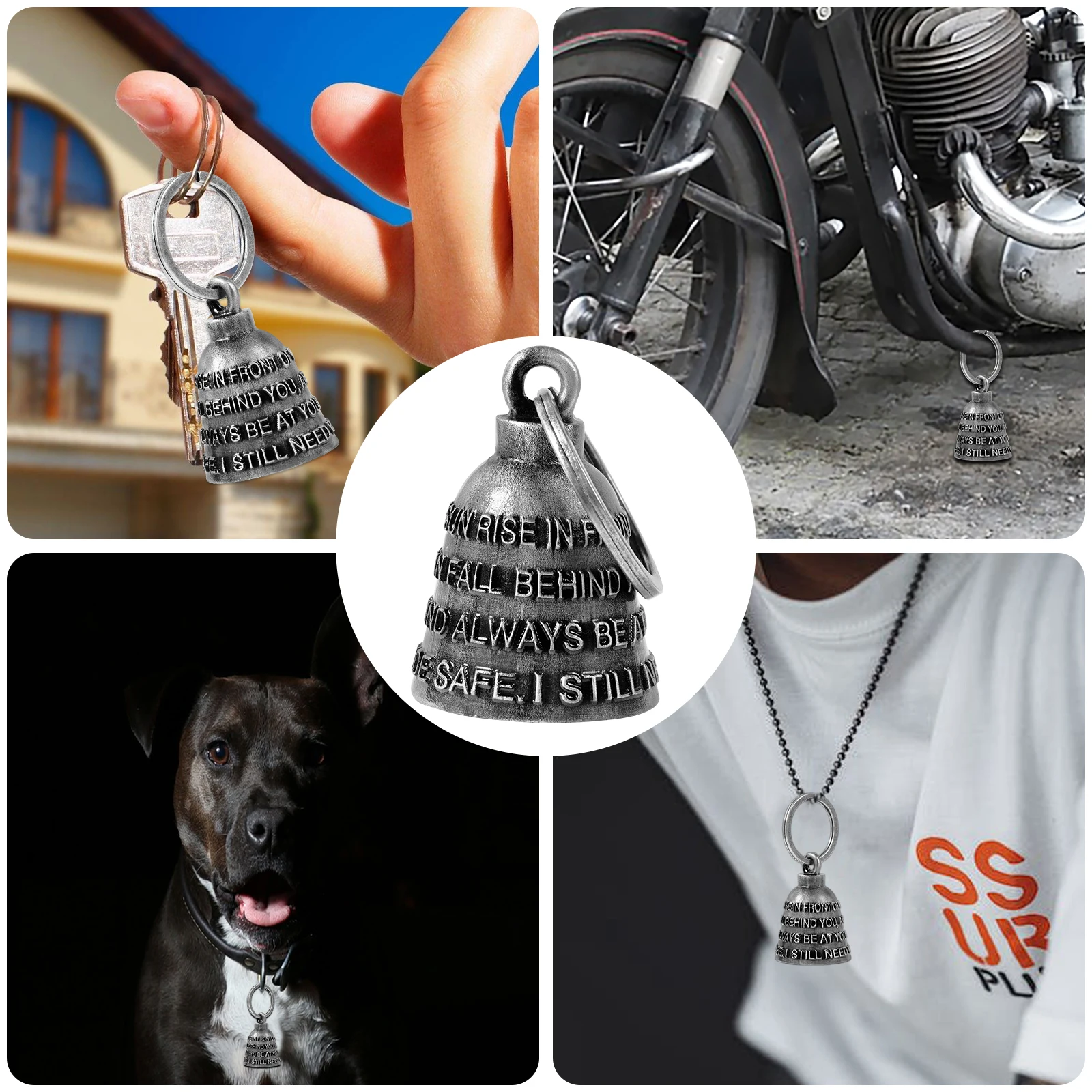 Campana de motocicleta Angel Guardian Drive Away Gremlin, palabras campana 3D campana de motorista para hombres mujeres jinete montar, regalo de buena suerte