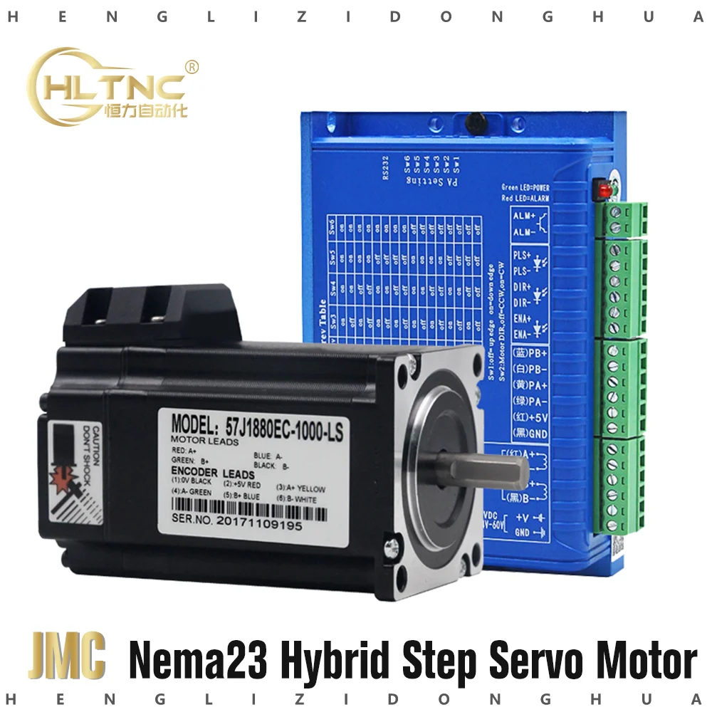 JMC Nema 23 2N 5A 2Phase Hybrid Step Servo Motor Kit 57J1880EC-1000 With 2HSS57 Engine Driver For CNC Engraver Milling Router