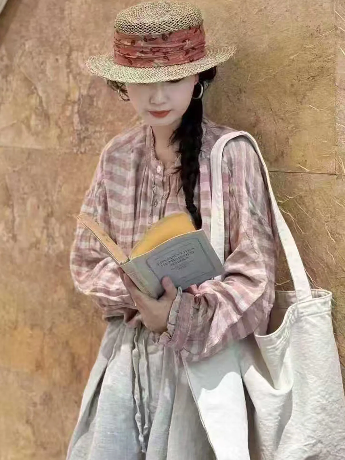 

Spring 2026 Artistic Japanese Style Ruffle Collar Loose Slimming Versatile Color Woven Linen Shirt Women's Fashion Casual Wear