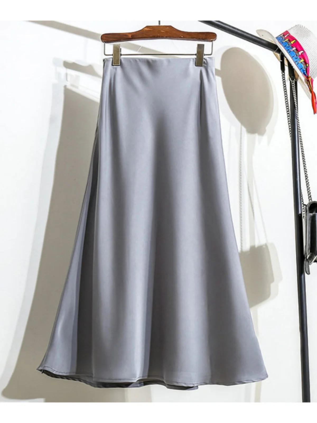 

Summer Long Pure Color Women's Skirt Casual mid Waist Design Stand Fit Other Material 00% Other Sle Details