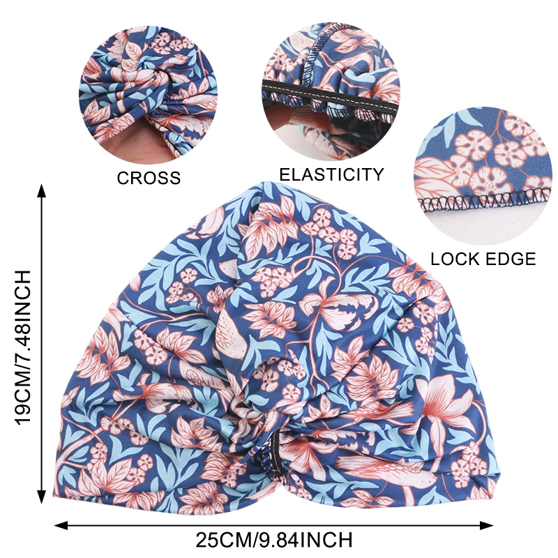 2PCS  Muslim Floral Print Turban Hat Hijab Islamic Hair Loss Hat Chemo Islamic Arab Cap Hat For Women
