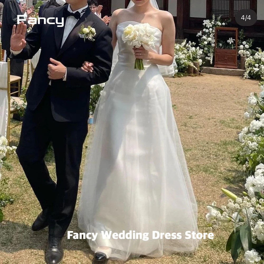 Elegante vestido de novia de Organza de línea A, sesión de fotos de Corea, sin mangas, hasta el suelo, hecho A medida