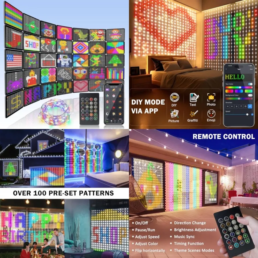 Smart Curtain Lights 400 LED Curtain Light with APP and Remote, Music Sync, Timer, Indoor Outdoor 6.6Ftx6.6Ft DIY String Fairy