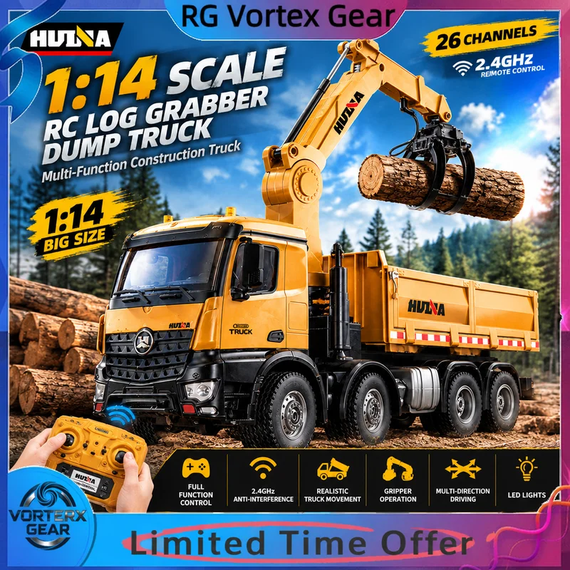 【In Stock】Hot Huina 1538 Remote Control Car 1:14 Full Proportion 26 Channel Remote Control Dump Truck Hook Engineering Vehicle