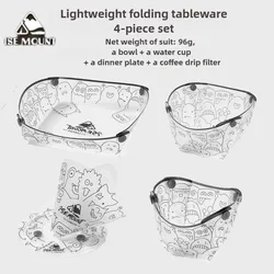 ISE MOUNT Outdoor 4 pieces ultra-light folding tableware setïžportable bowl,plate,coffee filter funnel,water cup