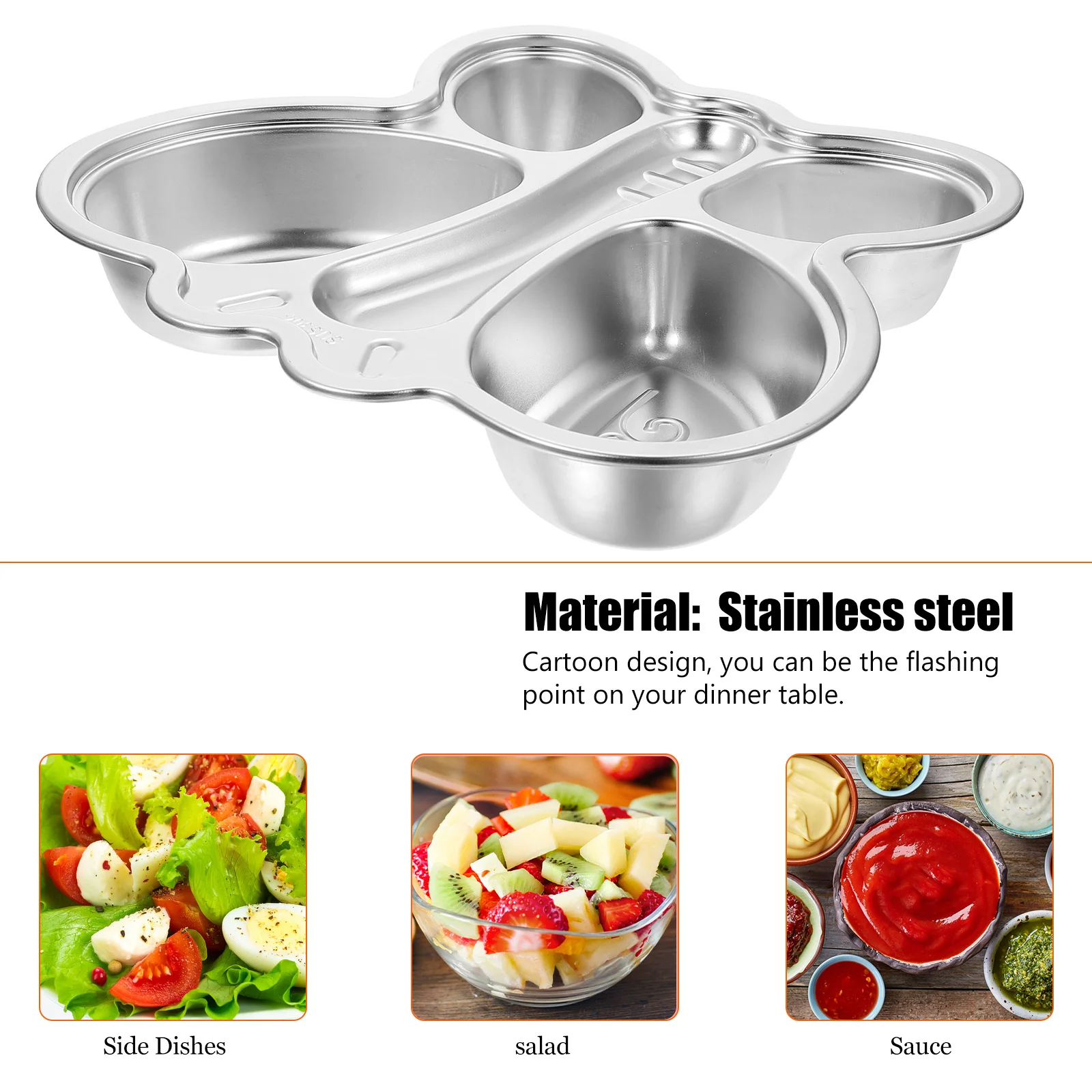 

1Pcs Food Divided Plate Stainless Steel Multi Compartment Household Tableware Portion Control Food Plate Divided Dish