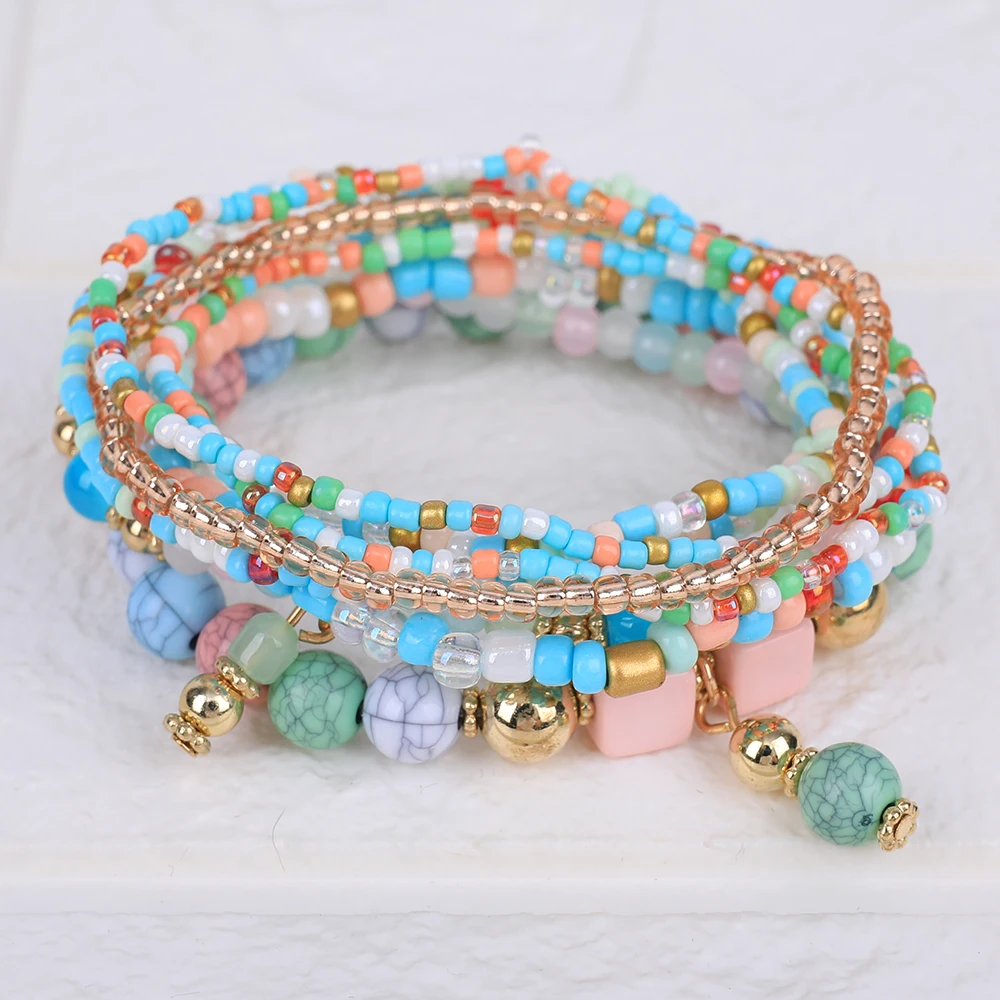 8-teiliges Armband-Set mit Reisperlen im Bohème-Stil für Damen, bunte, handgefertigte, elastische Armreifen für den Sommer, Herren-DIY-Schmuckzubehör – Detail 4