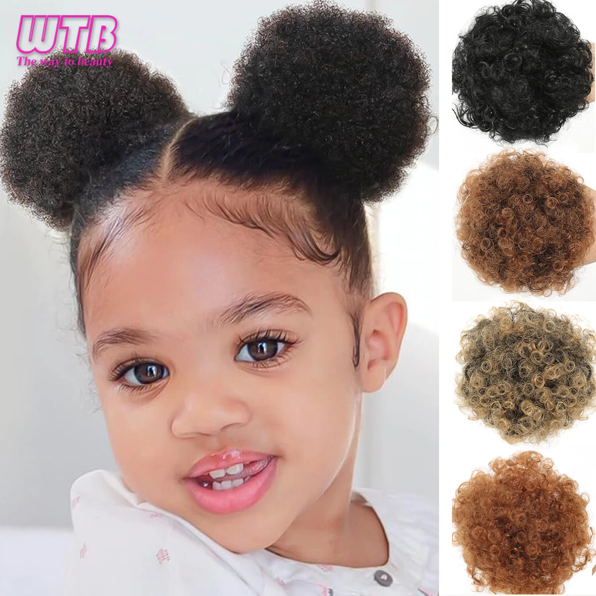 Afro Puff Drawstring Ponytail For Girls Kids Small Size Synthetic Hair Buns Kinky Curly Hair Donut Chignon Short Hair Extensions