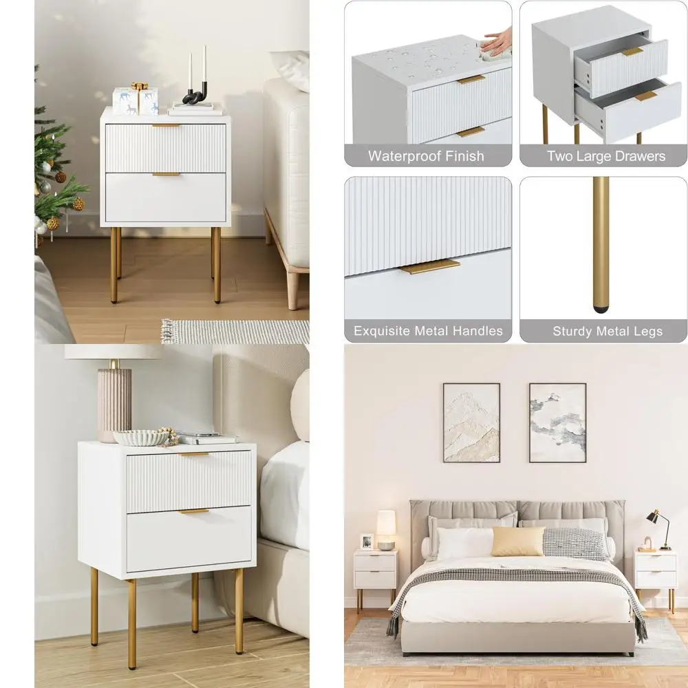 

Современная тумбочка с 2 ящиками в золотой рамке, белый приставной столик для спальни/гостиной с полкой