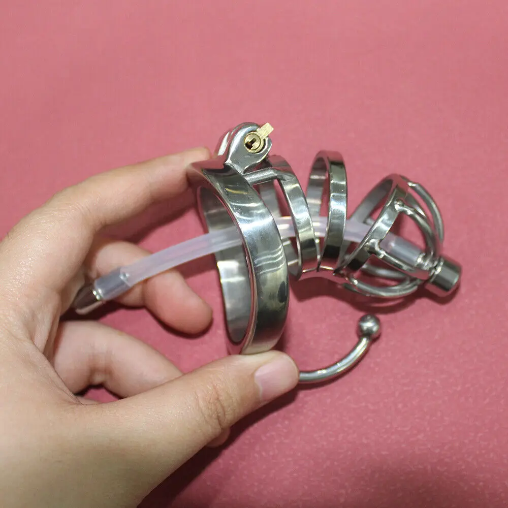 Manyjoy Short/Long Stainless Steel Breathable Male Chastity Cock Cage Metal R9 Ring Urinary Catheter Tube Adult Sex Toys for Men