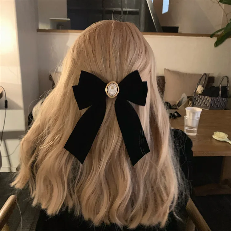 Nieuwe Zwarte Fluwelen Strik Haarspelden Elegante Stof Legering Rozen Haarclips Voor Vrouwen Mode Paardenstaart Heawear Accessoires