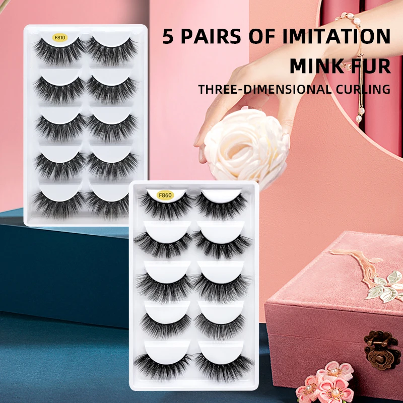 5 Pairs False Eyelashes, Natural 3D Silk Lashes, Dramatic Thick Slender Lashes