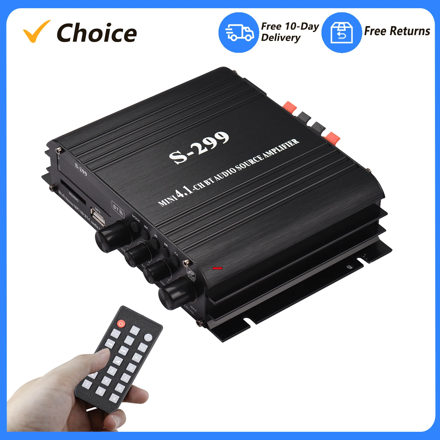 

S-299 Mini 4.1 Audio Stereo Power Amplifier BT Portable Car and Home Dual-use 4*40W Remote Control Audio Amplifier