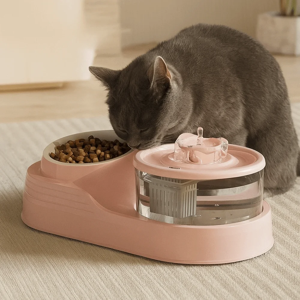 USB Charging 2-in-1 Pets Water Fountain Auto Filter Mute Cat Drinker Bowl Large Capacity Neck Protection Pet Feeder for Home