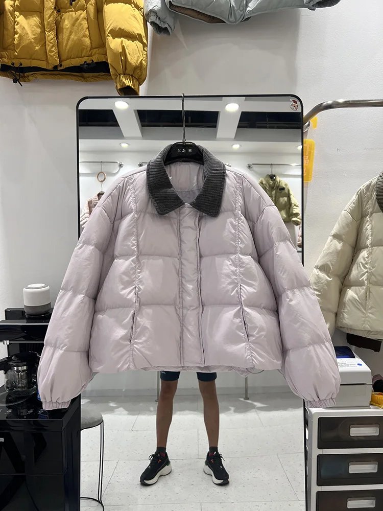 سترة قصيرة عصرية ذات ياقة طية صدر السترة سميكة من ريش البط الأبيض للنساء للشتاء بألوان جديدة تحجب سترة قصيرة بنمط أسفل #6