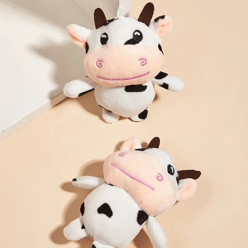 Mini Cow Plush Toy Doll Pendant Cute Stuffed Animal Plushies Simulation Toy Cuddly Cow Plush Toy for Baby Boys & Girls