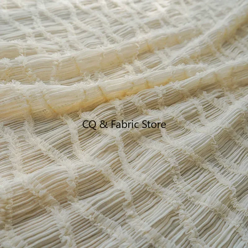 قماش دانتيل شيفون مطرز باللون البيج لفستان البنات، فستان الزفاف، فستان الصيف