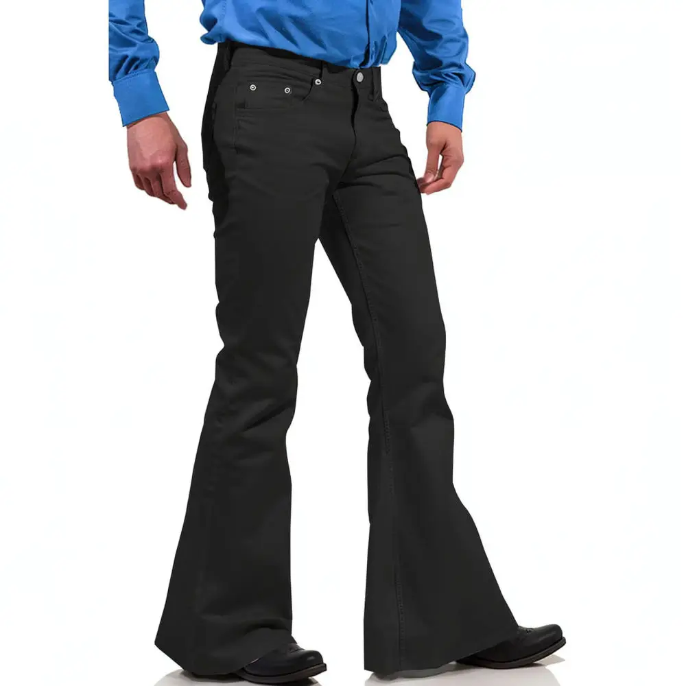 Slim Fit Flare Pants Mens Retro Bell Bottom Trousers Elastic Casual Urban Fashion Long Jeans Streetwear Bottoms