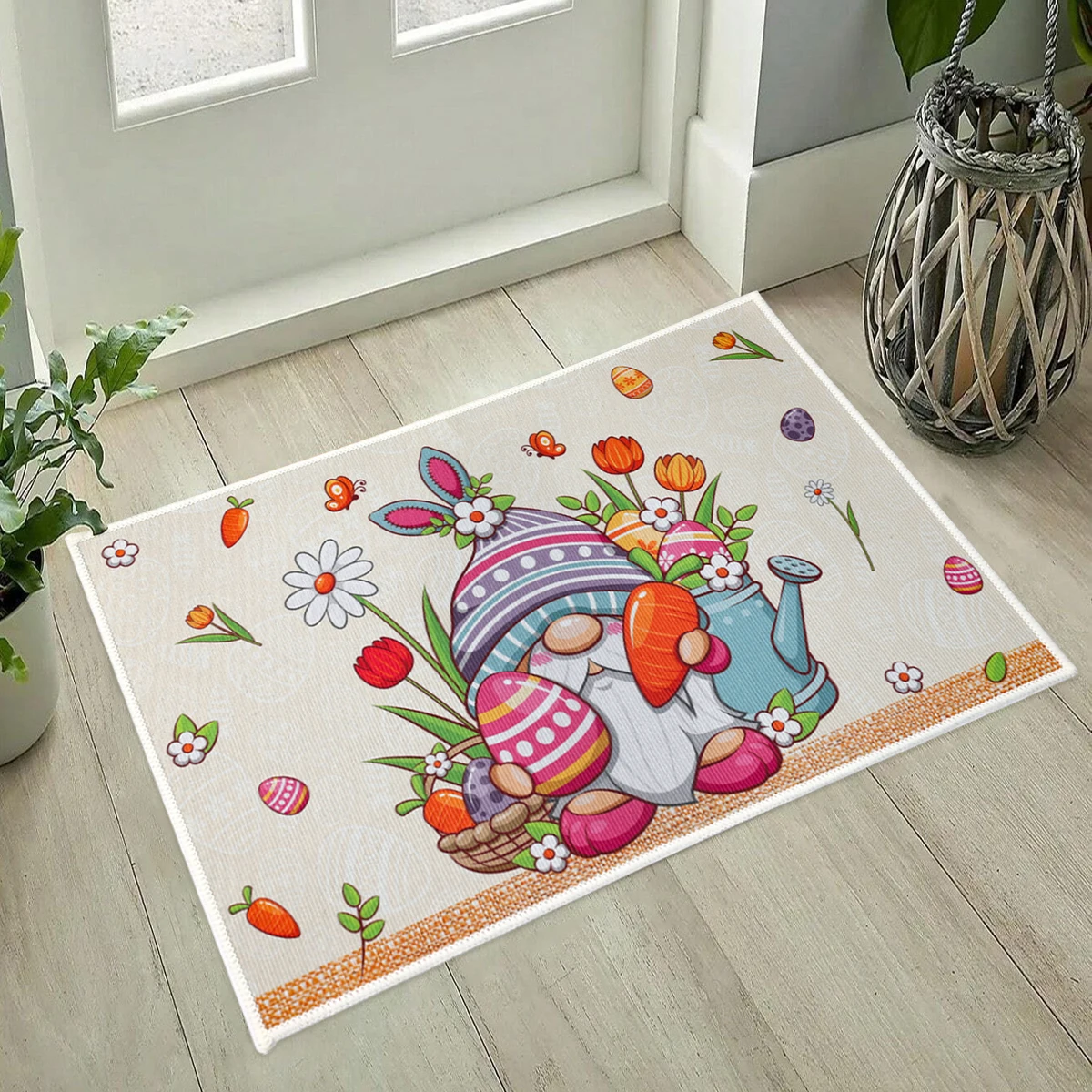 Spring Easter Doormat Happy Easter Cute Rabbit Egg Print Outdoor Entrance Bathroom Carpet Floor Mat Easter Home Decoration