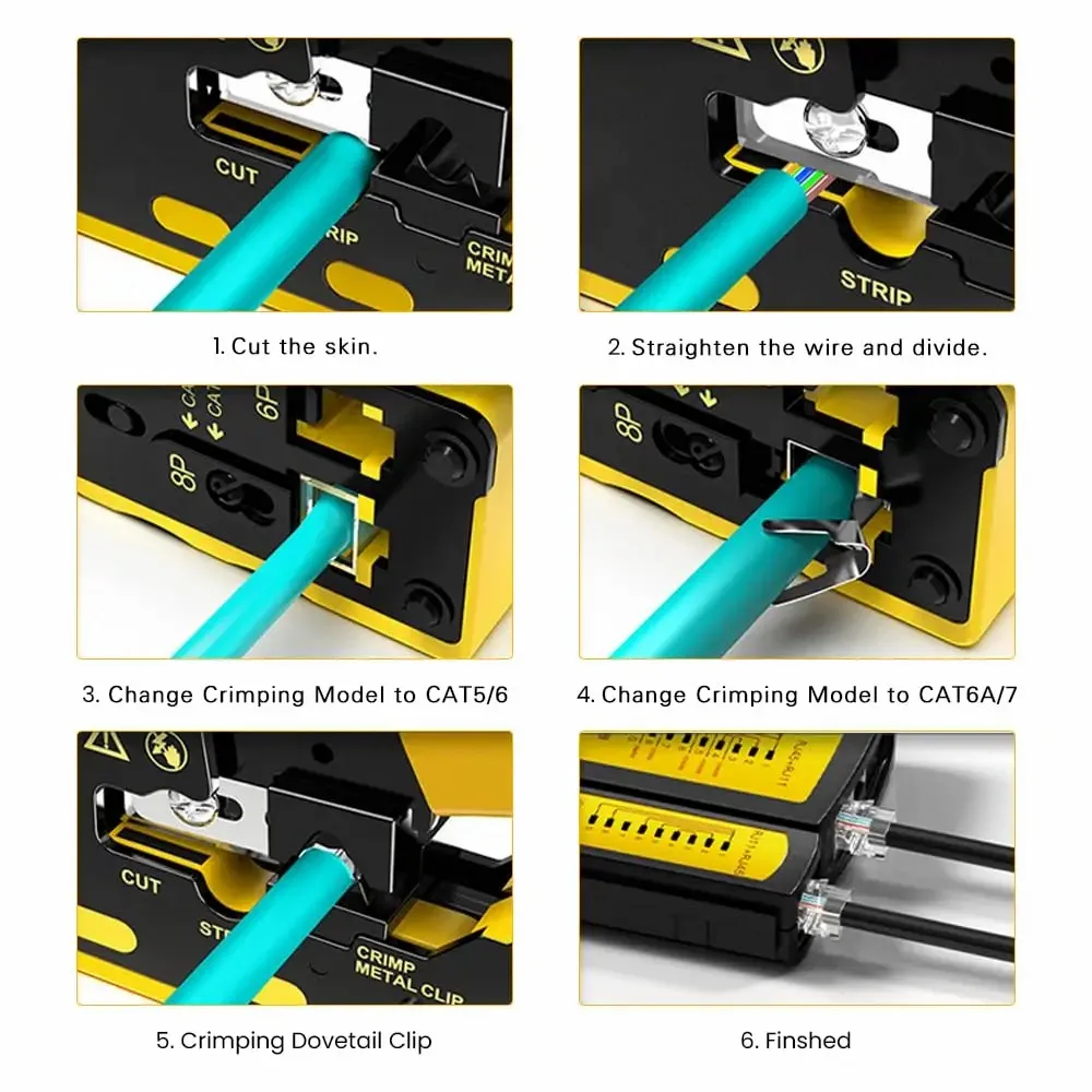 Imagem -06 - Woeow Pass Through Rj45 Crimp Tool Conectores Cat7 Strain Relief Boots Ethernet Wire Cutter Crimper 10 Pcs