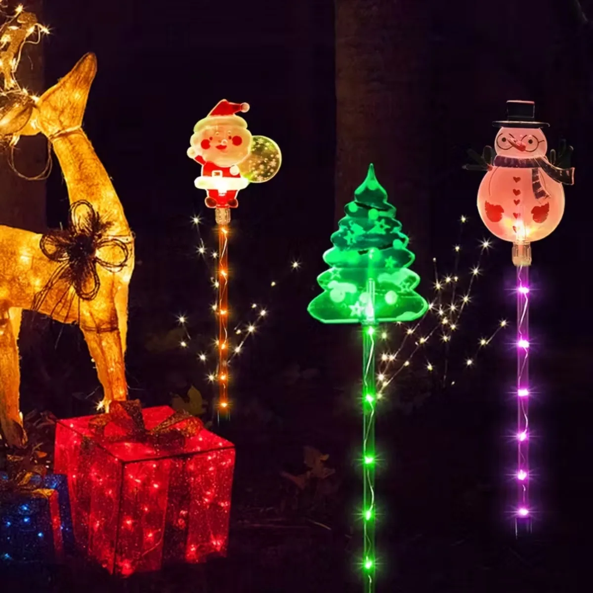 6 in 1 Solar Christmas Lawn Lights Santa Claus Christmas Tree Elk Outdoor Solar LED Lamp for Yard Garden Holiday Landscape Decor