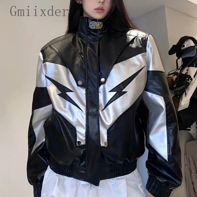 

2023 New Niche Patchwork Leather Jacket Unisex High-end Punk Gothic Lapel Coat Casual Couple Heavy Work Streetwear Racing Top