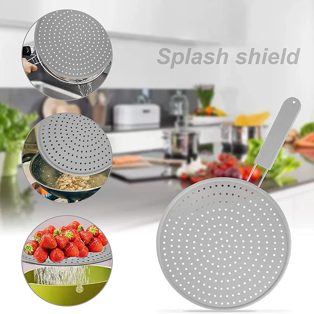 28cm Splash Guard Silicone Heat-Resisting With Handle Cover Sieve Frying Pan Multipurpose Grease Splash Guard Kitchen Utensils