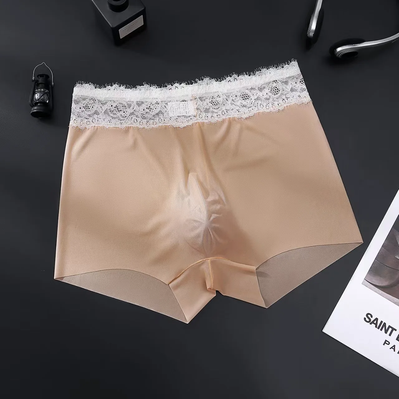 Men's Ice Silk Cool Soft Comfy Boxers Briefs Men's Contrast Underwear, Mesh Breathable Comfy Stretchy Trunks