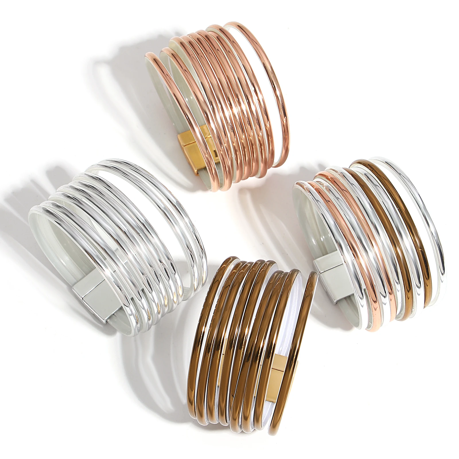 Amorcome Fashion Simple Multilayer Leather Bracelets for Women Men Vintage Minimalist Slim Strips Wrap Bracelet Party Jewelry