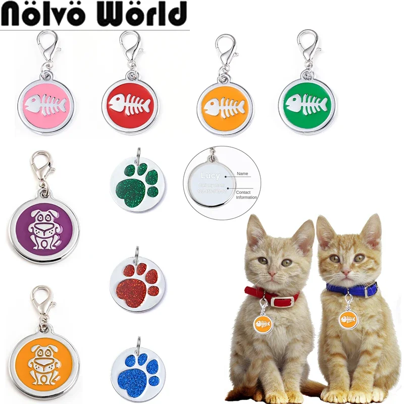 

5/20/50PCS 2.5/2.8CM Pets ID Tag Nameplate For Custom Personalized Anti-lost Address Number Paw Glitter Pendant Design Plates