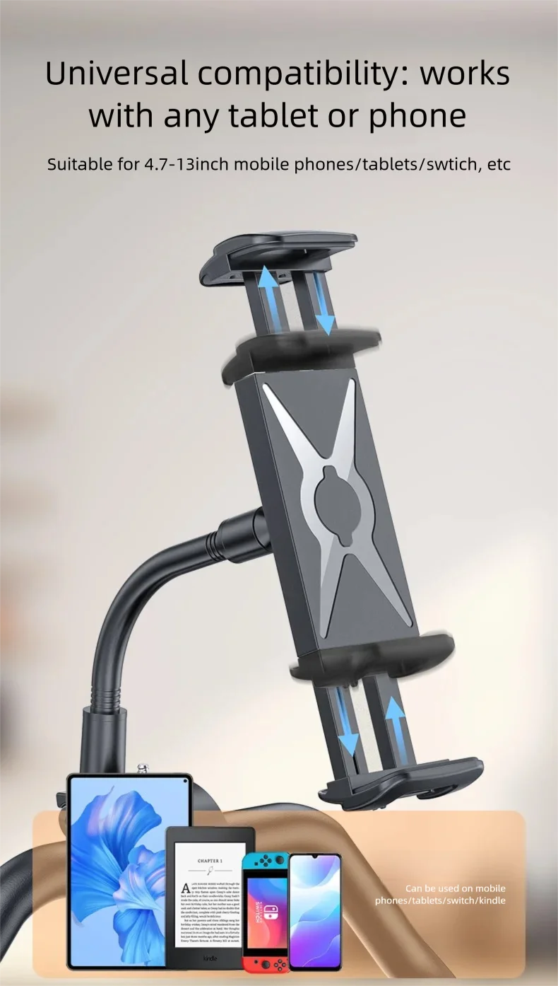 Bicycle Gooseneck Tablet Holder Bike Mount Fit 4-13