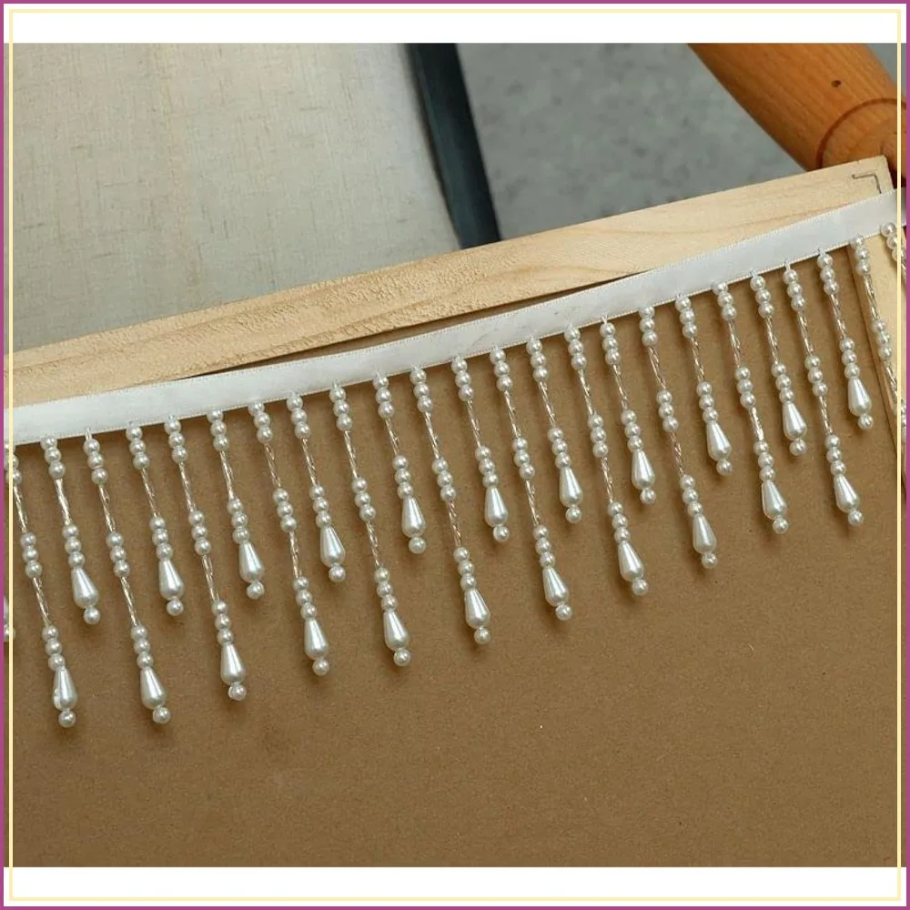

Pearl Beaded Lace Trim Tassel 7.5CM DIY Wedding Dress Curtain Splicing Home Decorative Accessories 2Yard/Lot