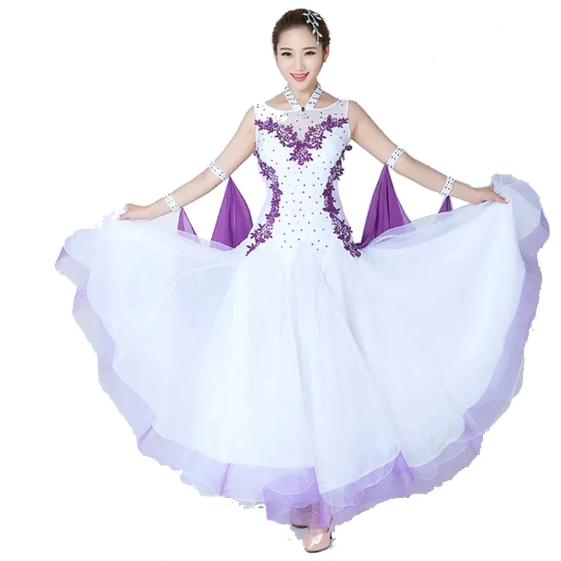 Female International Standard Ballroom Dance Skirt Women Slim Waltz Tango Dance Dress White Black Modern Dance Dress Flamenco 18