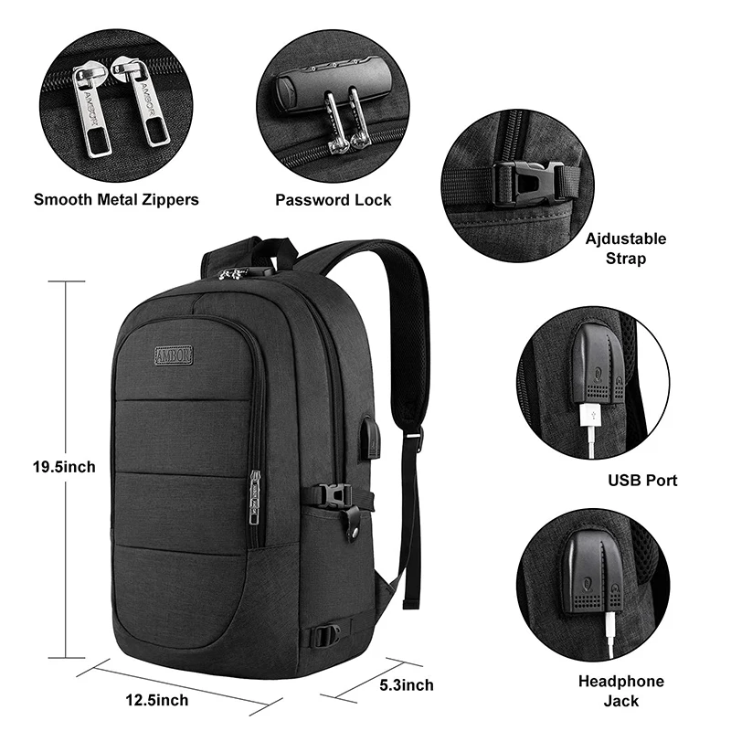 Laptop backpack men business waterproof backpack bag with USB port and lock use for work study travel