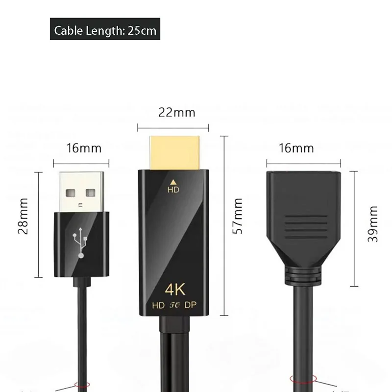 Divisor de Cable HDTV a Big DP 4K 60Hz 30HZ, convertidor de Cable de Audio y vídeo, pantalla de tarjeta gráfica con Cable USB para Monitor y portátil